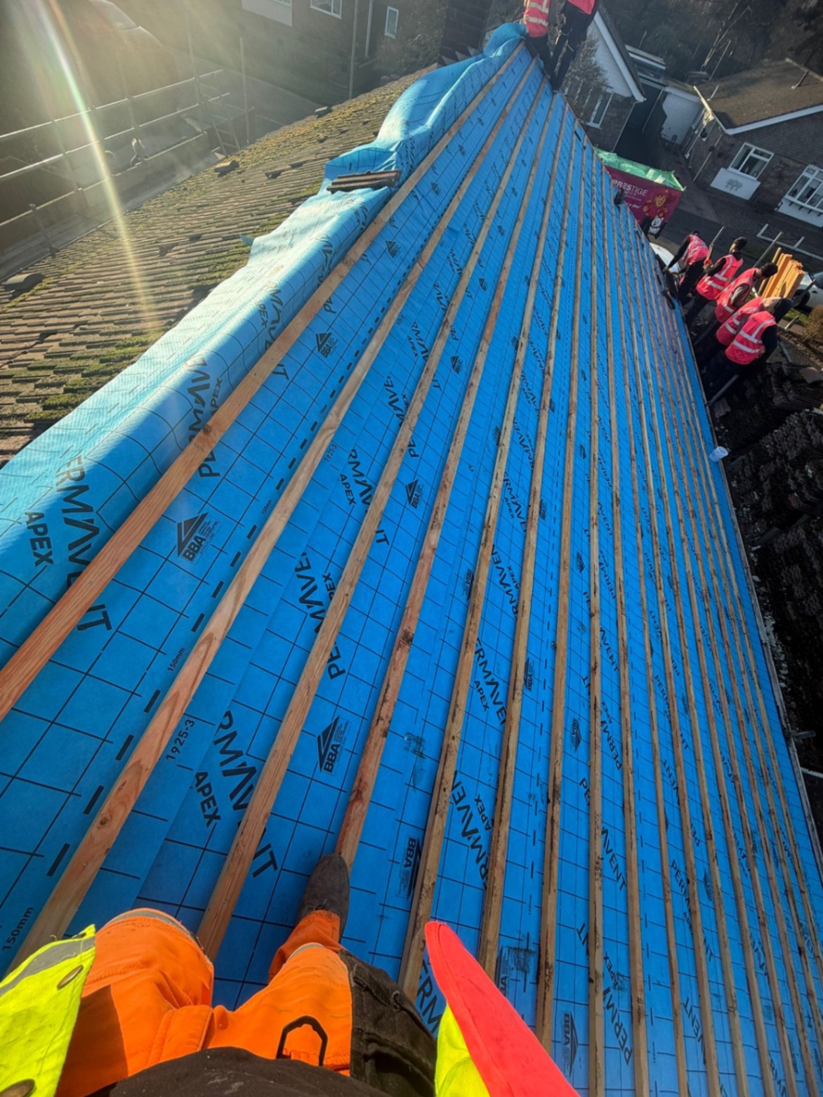 Permavent Apex breathable membrane and timber battens fitted to a Yorkshire pitched roof